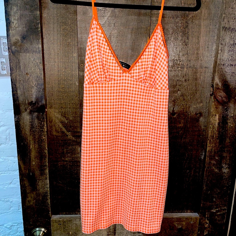 Gingham dress with ribbon accents. Worn once!!